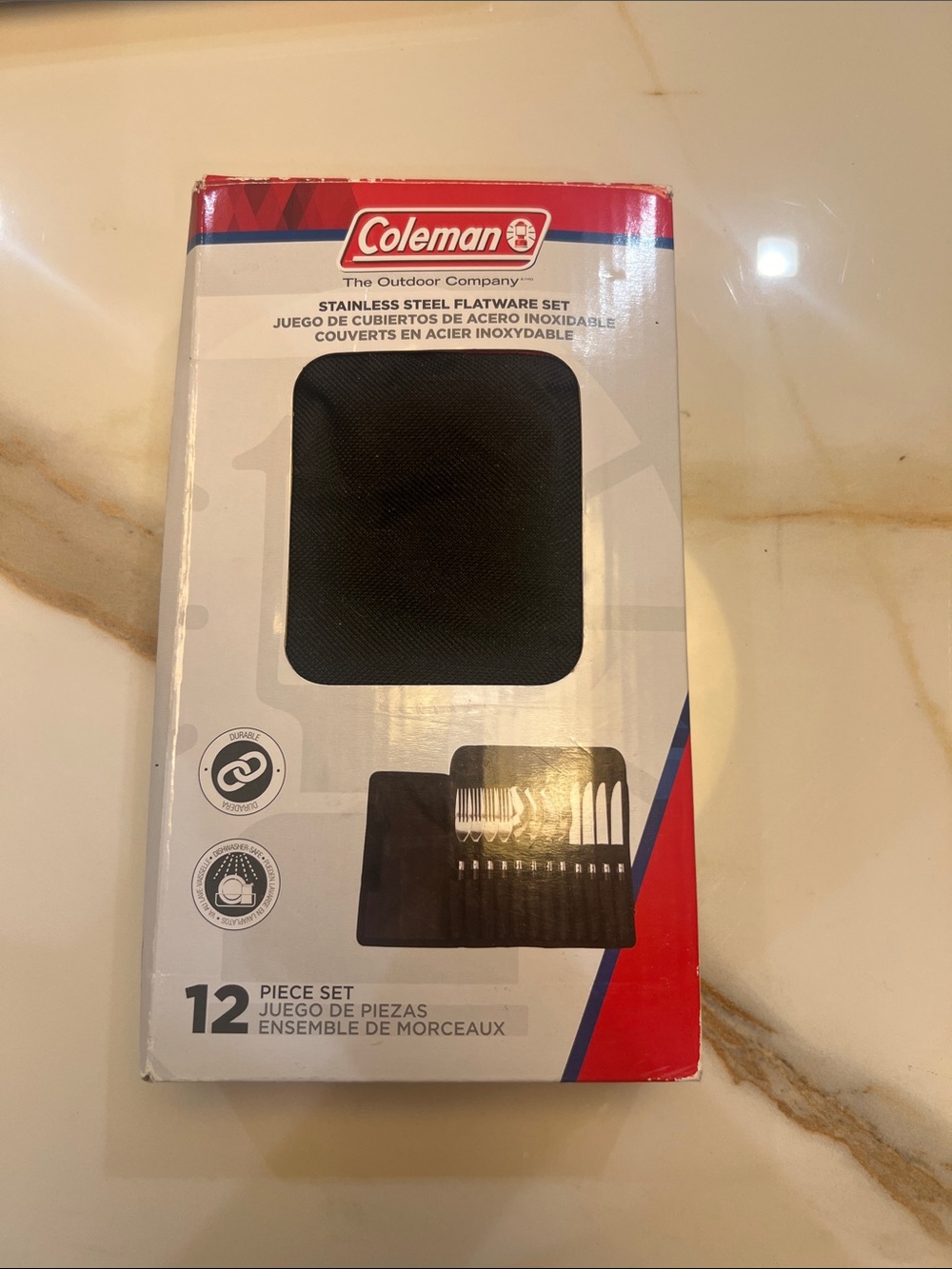 Coleman Stainless Steel Flatware Set in Black and Red Packaging